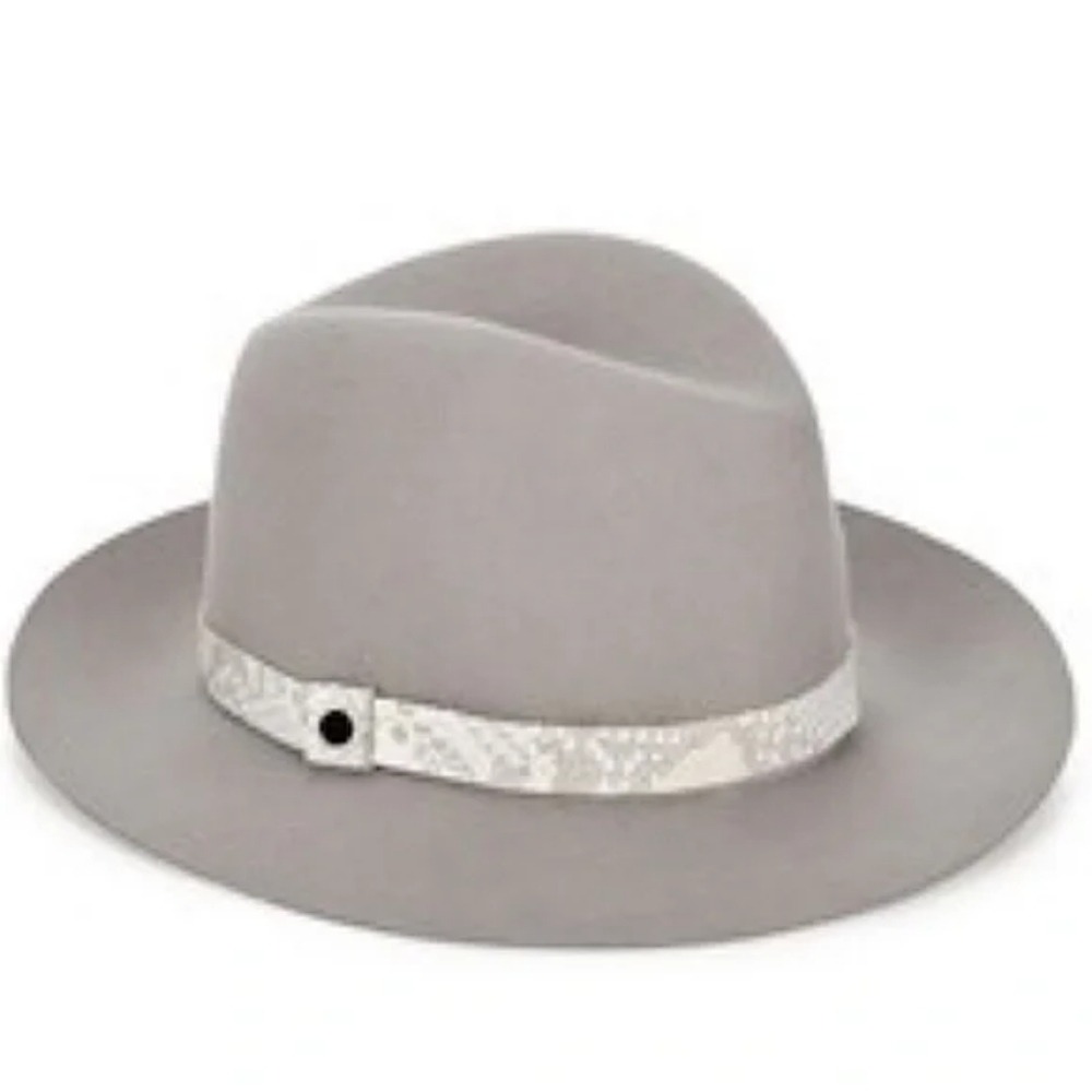 RAG & BONE Fedora Grey Wool Hat with Snakeskin Trim Size Large